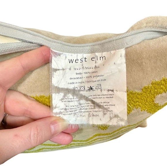 Set of 2: West Elm Embroidered Diamond Ikat Velvet Lumbar 12 x 21” Pillows - Picture 6 of 6